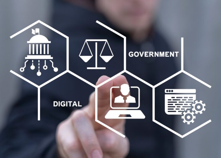 Man,Using,Virtual,Touch,Screen,Sees,Text:,Digital,Government.,Electronic